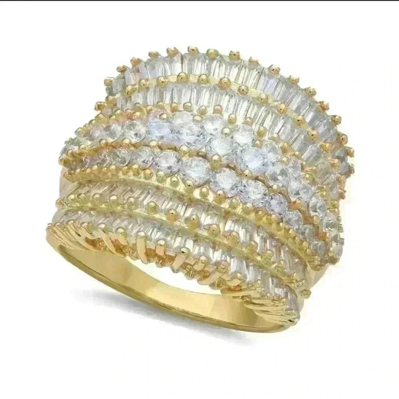 Giani Bernini Cubic Zirconia Multi Row Princess In 18k Gold Over Silver Size 6 - Picture 1 of 9
